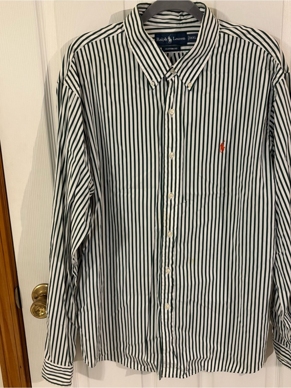 Ralph Lauren Green and White Vertical Stripe Button-Down Shirt